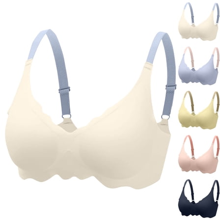Ahuyic Summer Plus Size Bra For Women Womens Solid Color Casual Bra Womens Solid Color Seamless Underwear Without Steel Rims Detachable Chest Bra White S