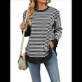 thumbnail image 2 of Sudadera de Mujer de Larga con Cuello Redondo y Rayas para Otoño. y Negro L, 2 of 10