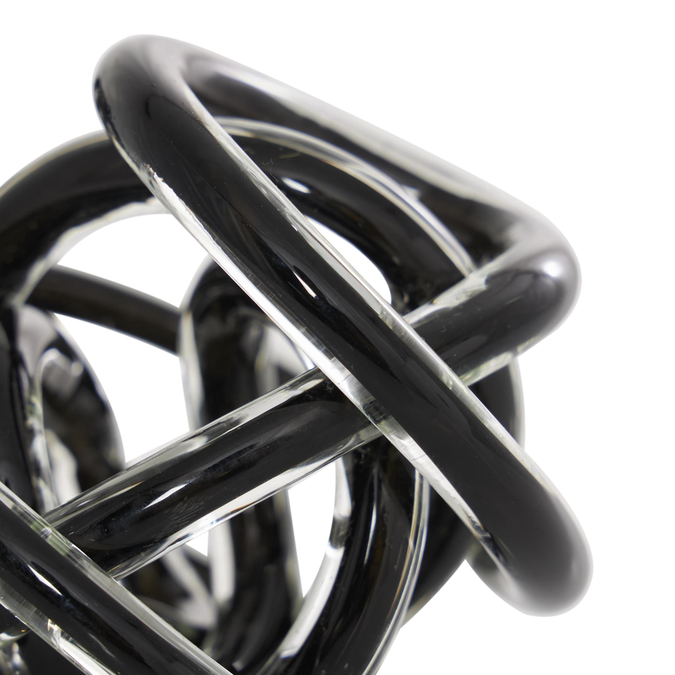 5", 4", 4"W Black Glass Handmade Knotted Ball Knot Sculpture, by DecMode (3 Count)