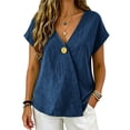 thumbnail image 2 of MEICHEN Women's Cotton Linen T Shirt Short Sleeve Wrap Style V Neck Top Casual Loose Fit Top Summer Essentials Tops for Women, 2 of 8