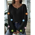 thumbnail image 4 of Women'S Long Sleeve Off the Shoulder Sweaters 2025 Casual Ribbed Knit Flower Loose Slouchy Pullover Tops Black S, 4 of 7