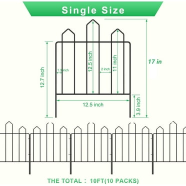 Oumilen Arched Metal Garden Fence, Black, 10 Panels, 17" (H) x 10.5FT (L) Outdoor Animal Barrier