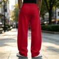 thumbnail image 4 of Men's Straight Leg Pants, Solid Color Drawstring Elastic Waist Loose Fit Fall Casual Trousers with Pockets Red 3XL, 4 of 5
