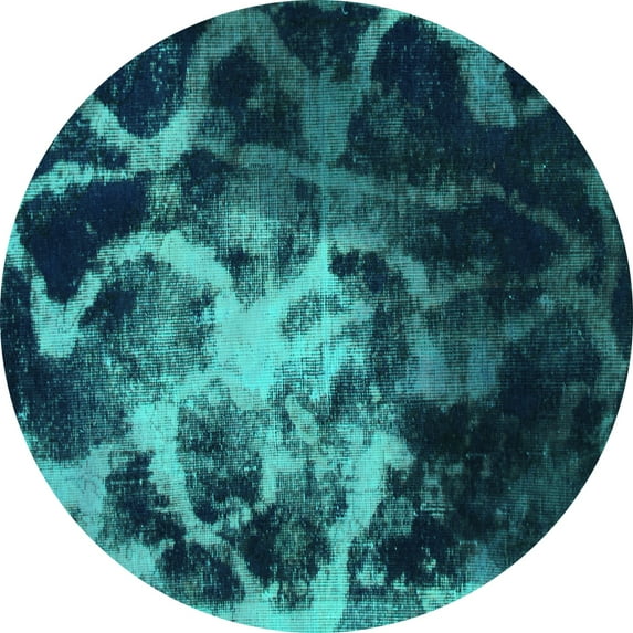 Ahgly Company Machine Washable Indoor Round Abstract Turquoise Blue Modern Area Rugs, 7' Round