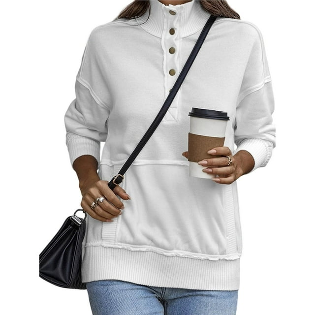 Sudadera Informal de Larga para Mujer, Cuello Alto, Botones y Cordón Ajustable XXL
