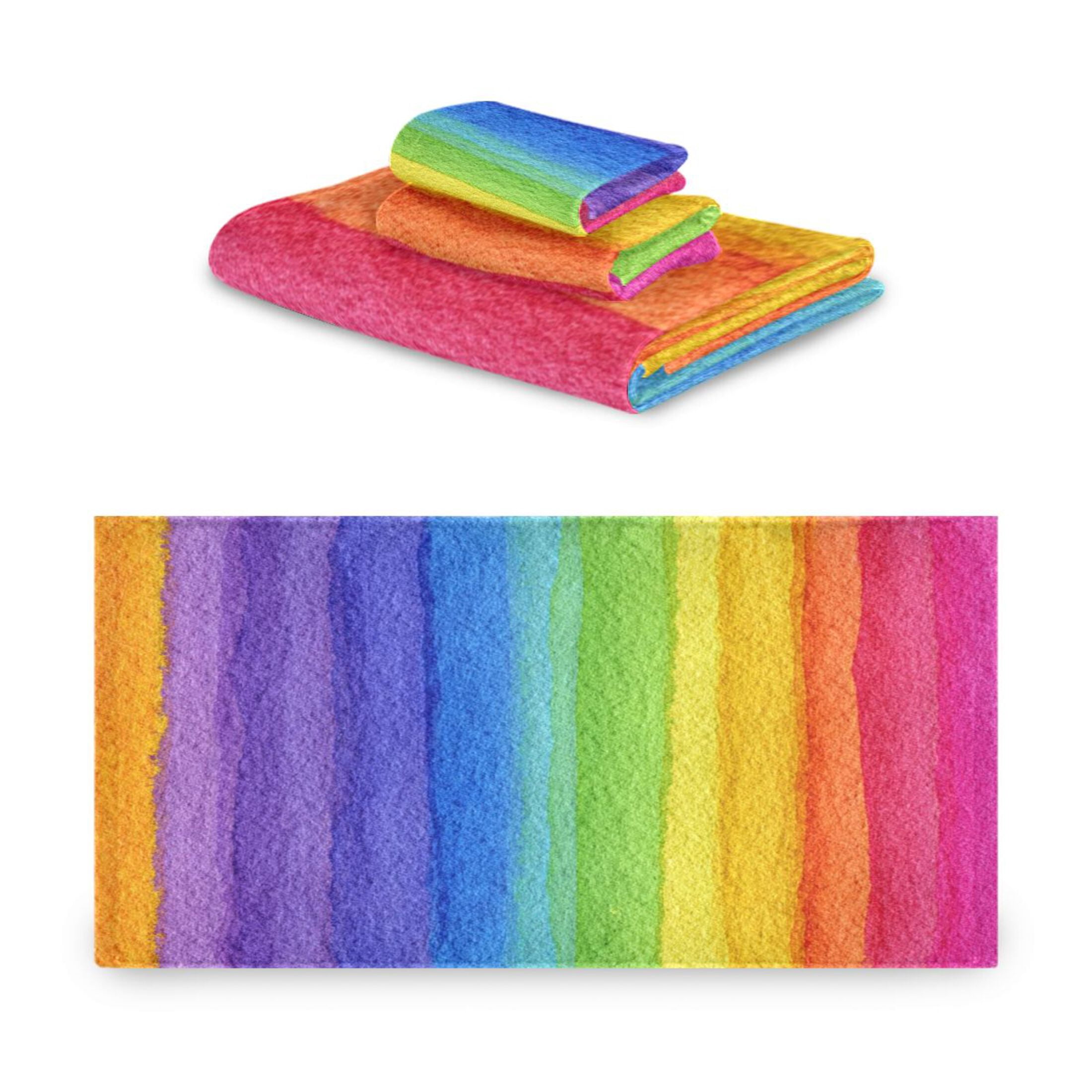 3 Piece Bath Towels Set Bath Towel, Hand Towel and Face Towel for Bathroom, Gym, Hotel Watercolor Rainbow Colors