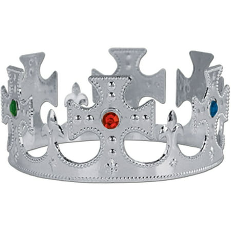 Plastic Jeweled King's Crown (silver) Party Accessory (1 count) (1/Pkg), By Caufields