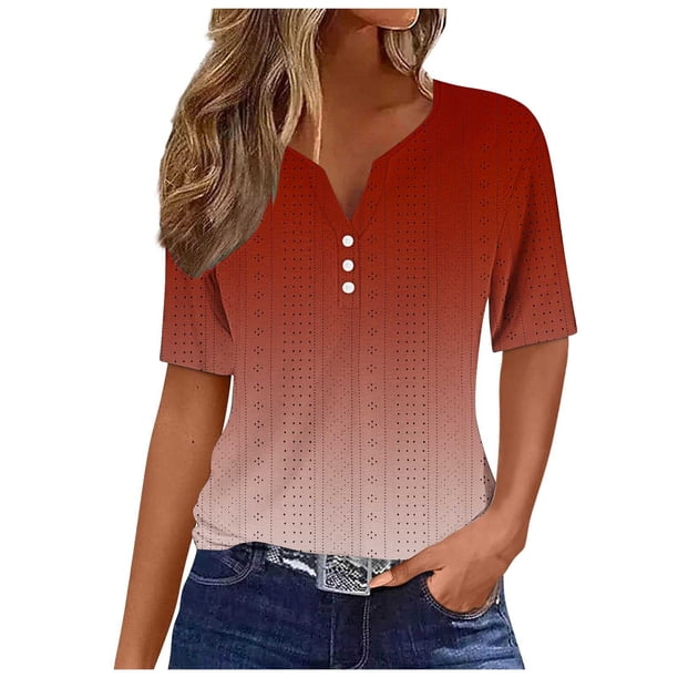 Camisetas Casuales de Mujer con Cuello en V Camiseta de Color Sólido, Manga Corta Casual Top para el Uso Diario