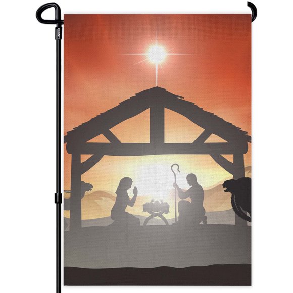 HOSNYE Traditional Winter Christmas Scene Story Garden Flags Double Sided Yard Flags Garden Flags 12x18 inch for Yard Outdoor Decor