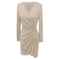thumbnail image 3 of Women's Dress Office Style Workplace Long Sleeve V-Neck Party Dress (Beige XL), 3 of 4