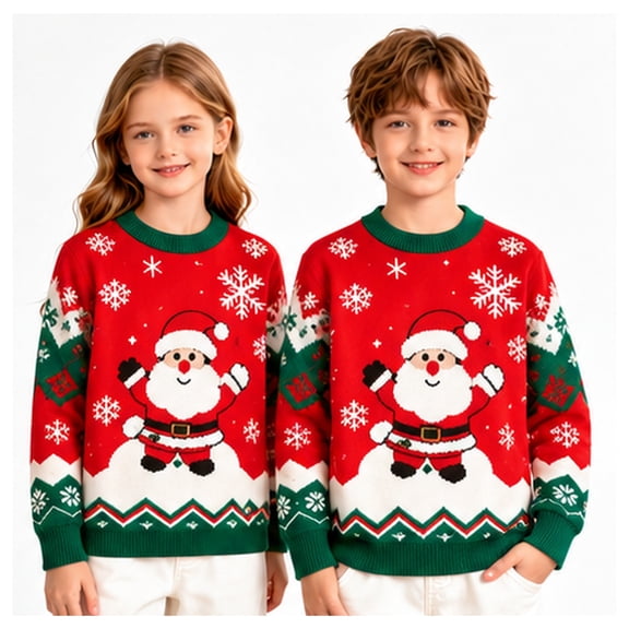 SYMOID Kids Ugly Christmas Sweater Boys Girls Toddler Santa Snowflake Knit Pullover Red Long Sleeve Crew Neck Sizes 3Y-7Y,Size 6T,1PC