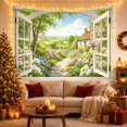 thumbnail image 3 of Open Arched Window with Cottage Garden and Rolling Fields, Romantic Cottagecore for Garden Lovers, Floral Wall Art Decor, Housewarming Gift, Tapestry Wall Hanging for Bedroom and Living Room, 3 of 7