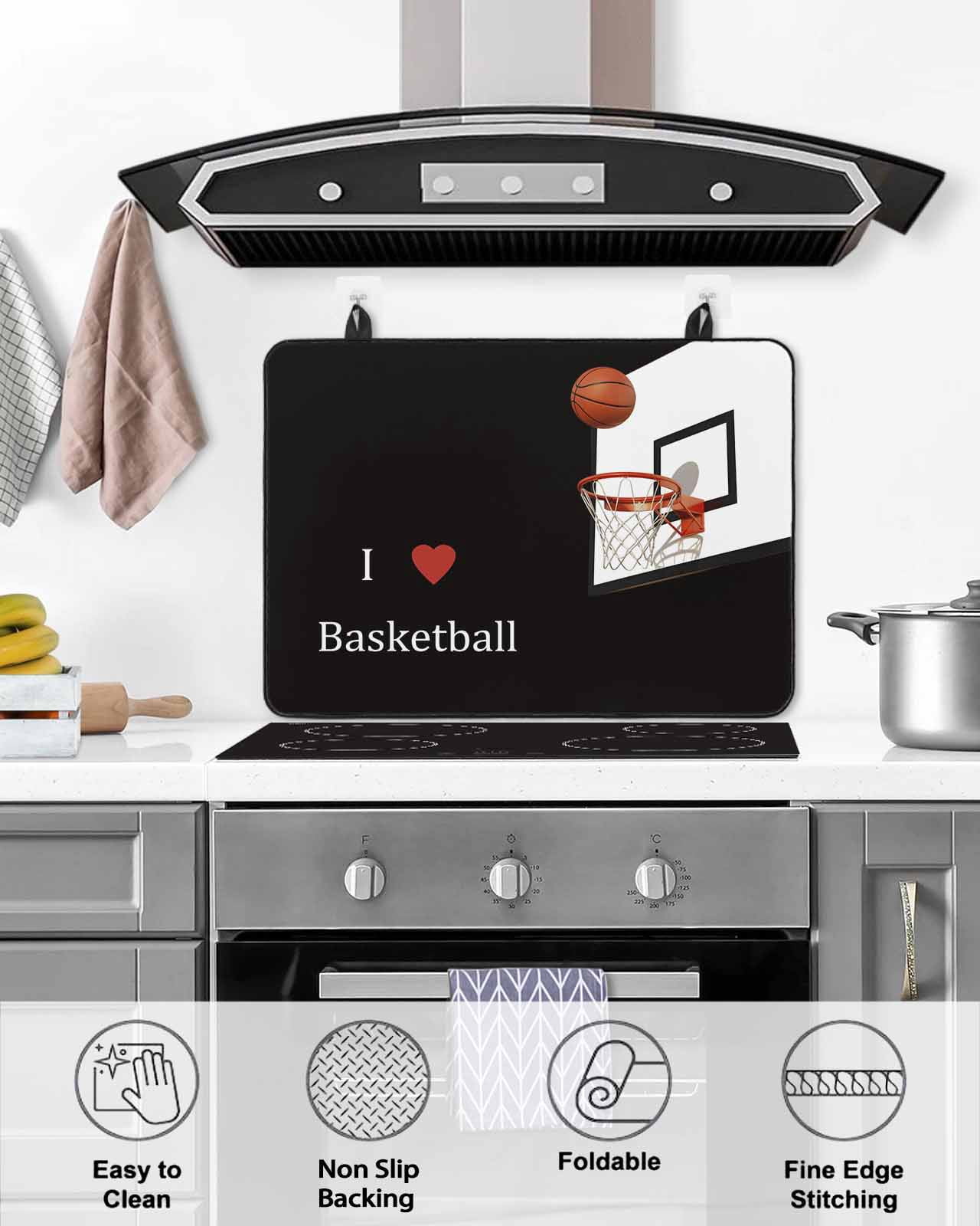 Large Induction Cooktop Protector Mat Basketball Stove Top Covers for Electric Stove, Modern Funny Minimalist Sports Decorative Stove Burner Cover Mats, Glass Top Stove Cover