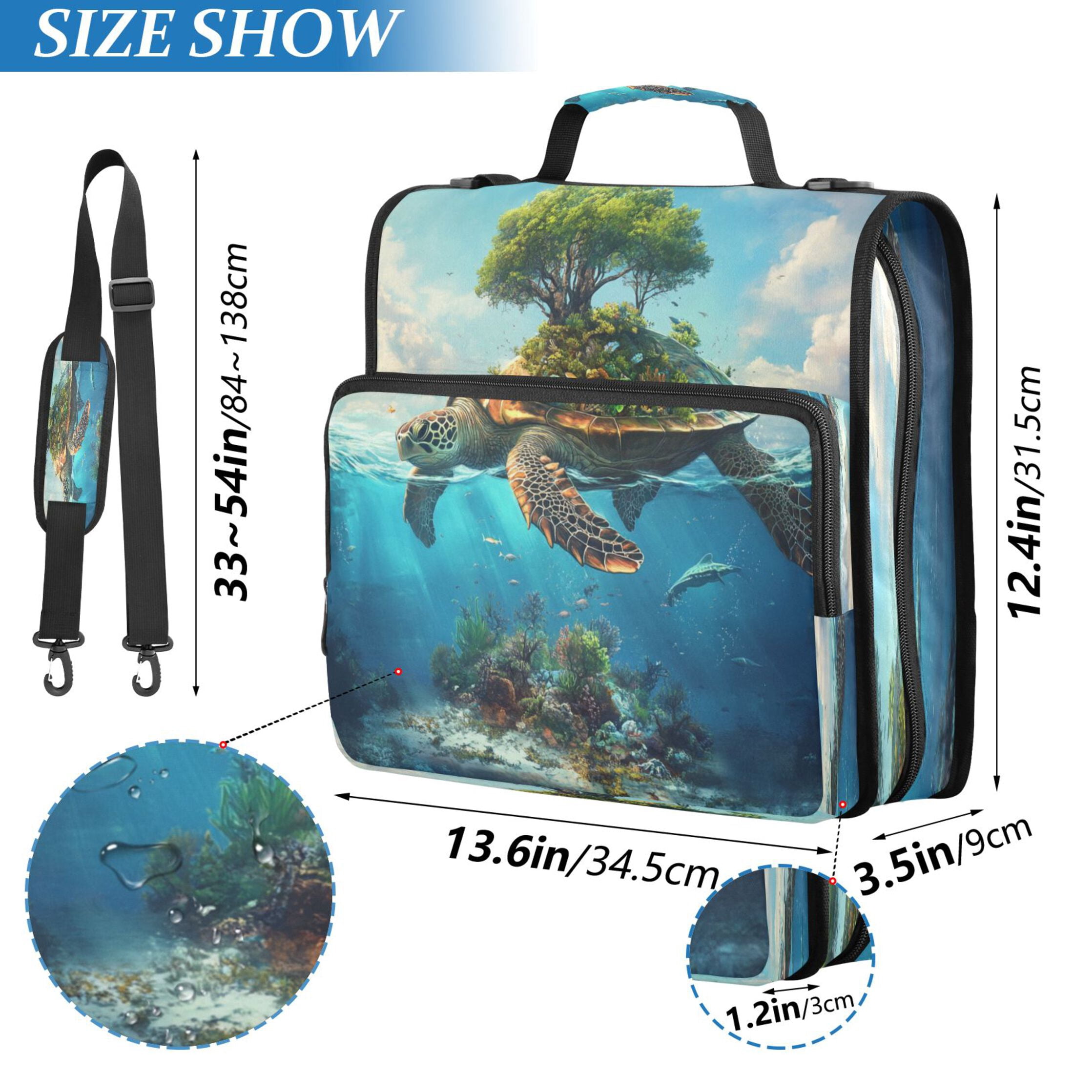Water-Resistant 3-Ring Binder Organizer with Multiple Pockets Zipper Binder Bag for Office Sea Turtle Carrying Island