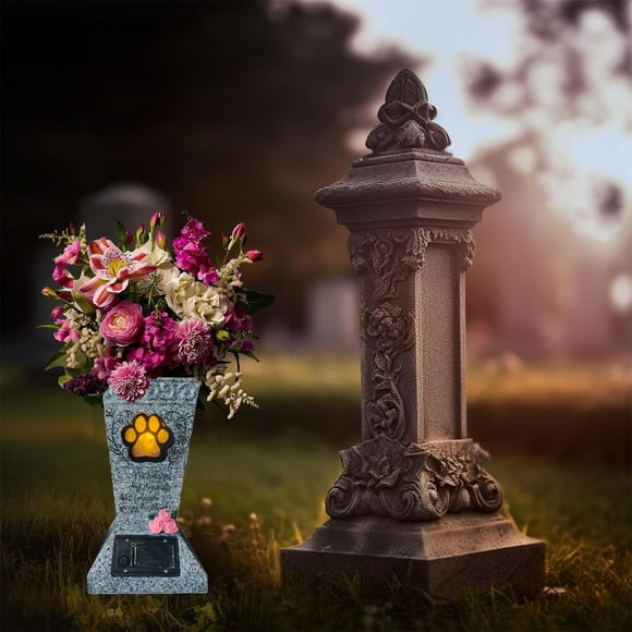 Resin Floor Vase Foot-Shaped Flower Pot Ornament with Lights Garden Memorial Vase for Human or Pet Decorative Monument Gift(Gray,1Pcs) Rkxzt