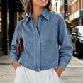 thumbnail image 2 of Women's Denim Shirt Jacket, Collar Button Zipper Long Sleeve Casual Top with Pockets Light Blue-A XL(XL), 2 of 8