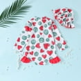 thumbnail image 4 of Xfvqtps Baby Infant Toddler One Piece Swimsuit with Hat Ruffle Front Zipper Long Sleeve Love Watermelon Print Cute Sweet Sunscreen Beach Bathing Suits for Girls Swimwear for 0-3 Years Red, 4 of 7
