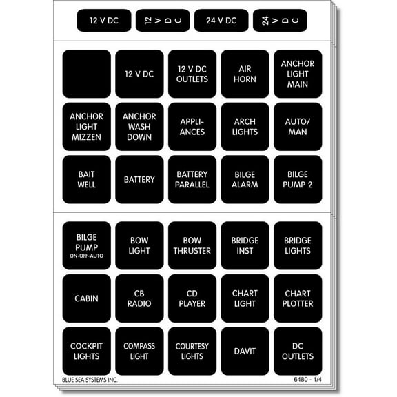 Blue Sea - 4217-BSS Label Kit DC H2O 120 Square Blk (1EA)