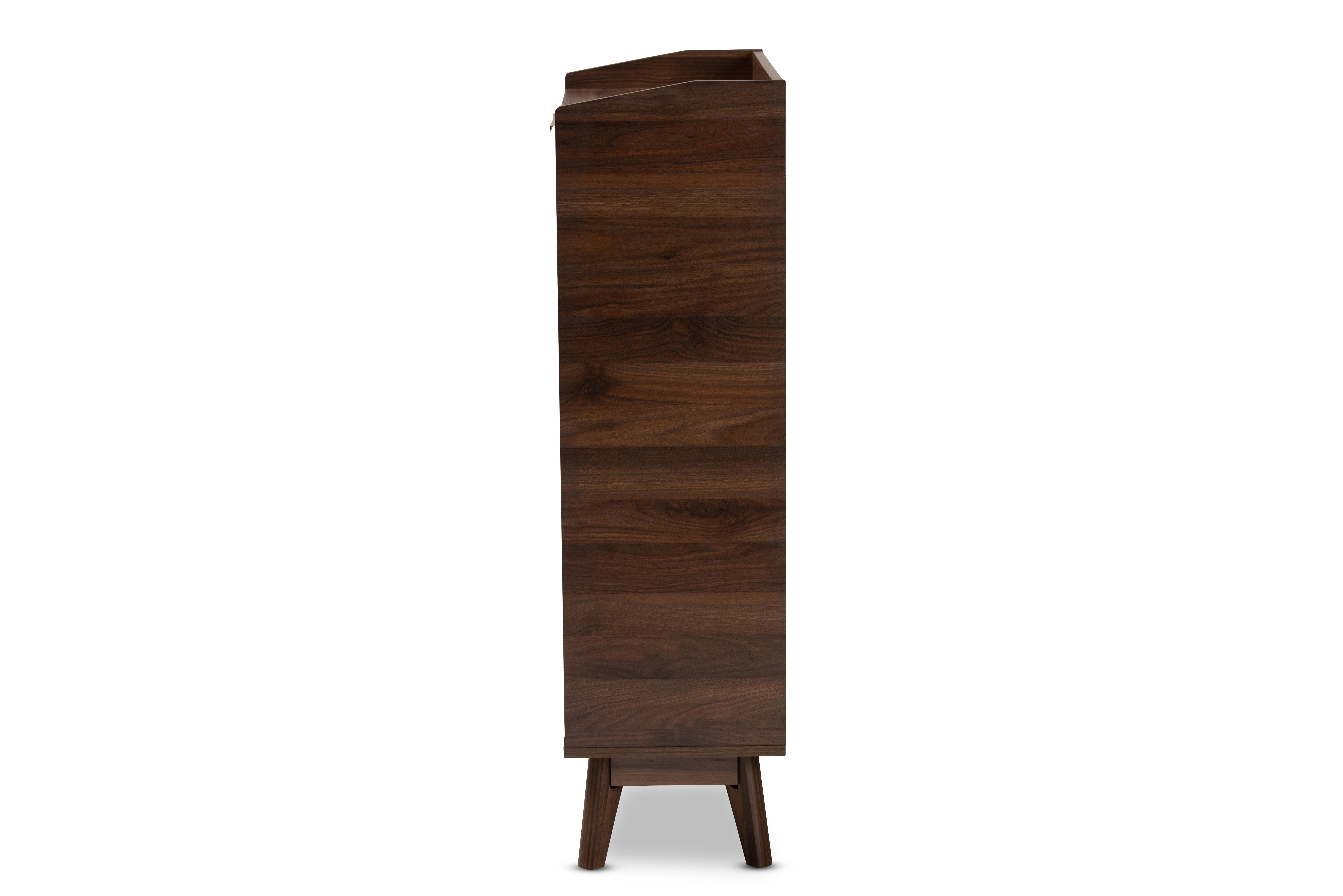 Baxton Studio Lena Mid-Century Modern Walnut Brown Finished 5-Shelf Wood Entryway Shoe Cabinet