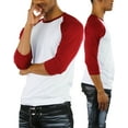 thumbnail image 3 of ToBeInStyle Mens Sleeved Baseball Inspired Classic Shirt Tee - 3/4 Sleeve - Burgundy/White - Small, 3 of 6