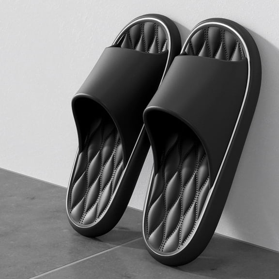 RKSTN Black Mens Slippers Couple Home Slippers Diamond Wave Pattern Cushioned Casual Non Slip Indoor Outdoor Comfort Sole Sandals