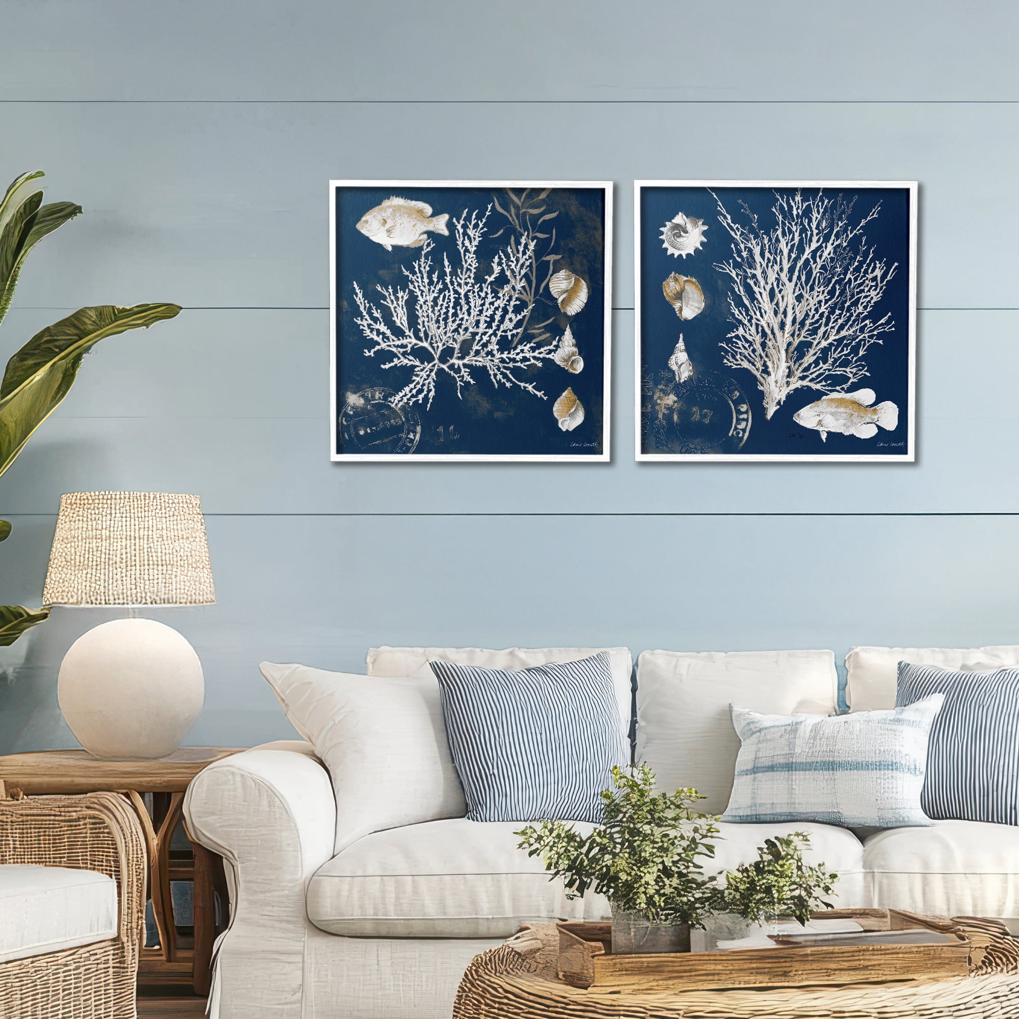 Stupell Industries Navy Coral Medley 2 Piece White Framed Giclee Art Set, design by Lanie Loreth