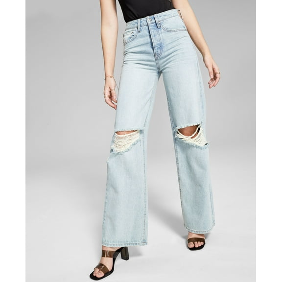 Frayed Cotton Wide-Leg Jeans Carson Wash 25