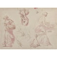 thumbnail image 2 of Francesco Curia 14x11 Black Ornate Wood Framed Double Matted Museum Art Print Titled: Figure Studies; Woman Carrying a Basket; Woman Carrying a Vase, and Woman Seated at a Table (1565-1, 2 of 5