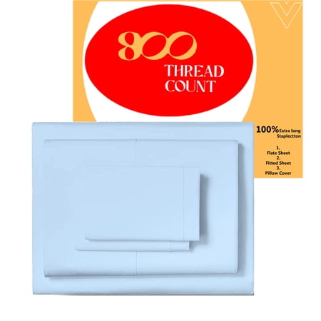 EGYLIN 800TC Soft Egyptian Cotton Sheet Set Soft and Breathable - 4 Piece Bed Sheet Light Blue Solid Queen Size - 15" Deep Pocket