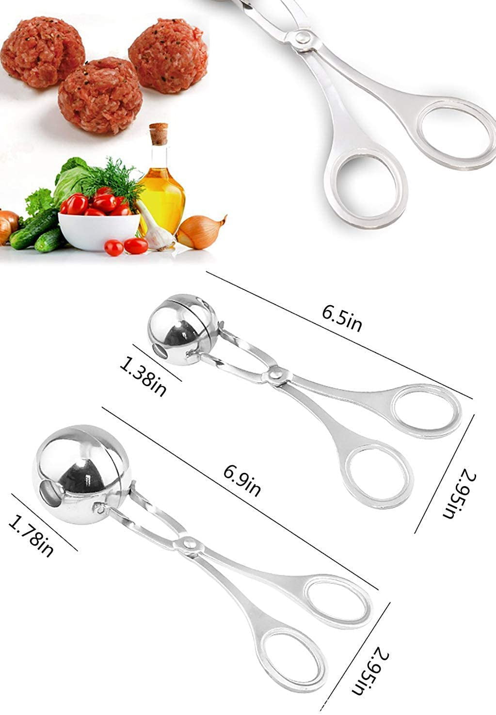 Meatball Maker, AHIER 2PCS None-stick Meatball Scoop Ball Maker 1.38&1.8,  Stainless Steel Meat Baller Cake Pop Scoop with Detachable Anti-Slip