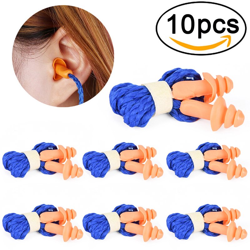 10Pcs Soft Silicone Corded Ear Plugs Reusable Hearing Protection