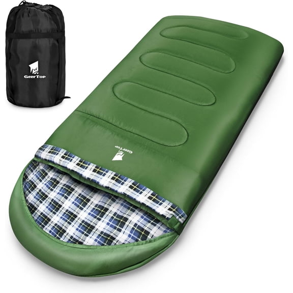 GEERTOP Flannel Sleeping Bags for Adults Big & Tall People Portable Cold Weather Envelope XXL All Seasons Camping Sleeping Bag