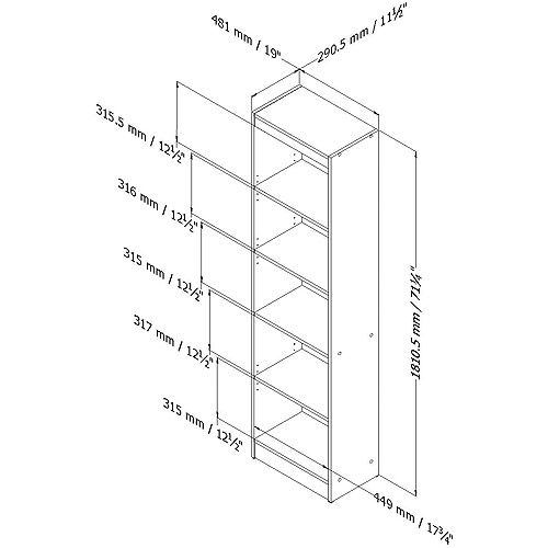 South Shore Smart Basics 5-Shelf Narrow Bookcase, Multiple Finishes