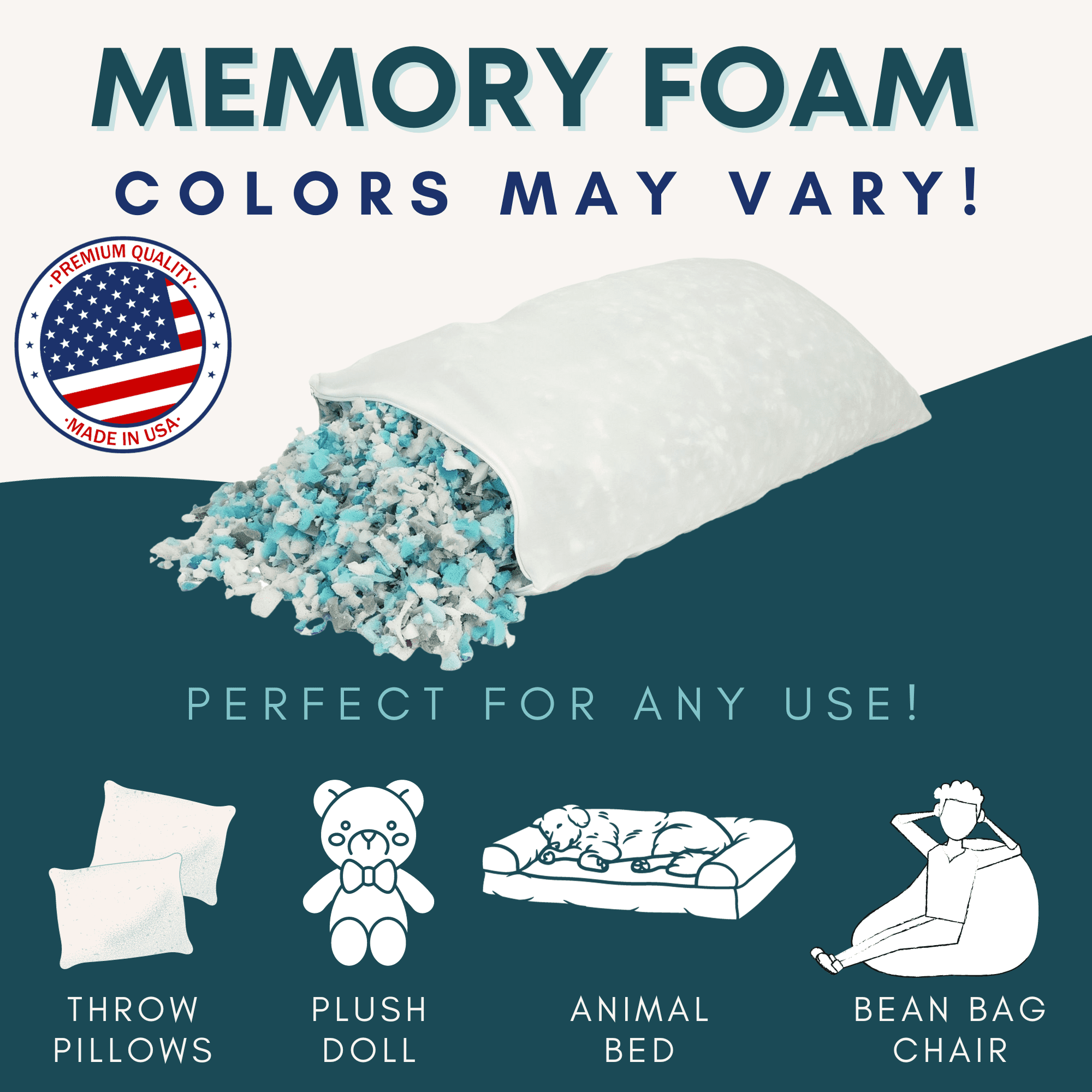 Sleep Touch - Shredded Memory Foam (5 Pound), Made in USA, 5 LBS Refill, Bean Bag Refill, Stuffing for Couch, Filler for Chair and Pillow, Filling for Cushions.