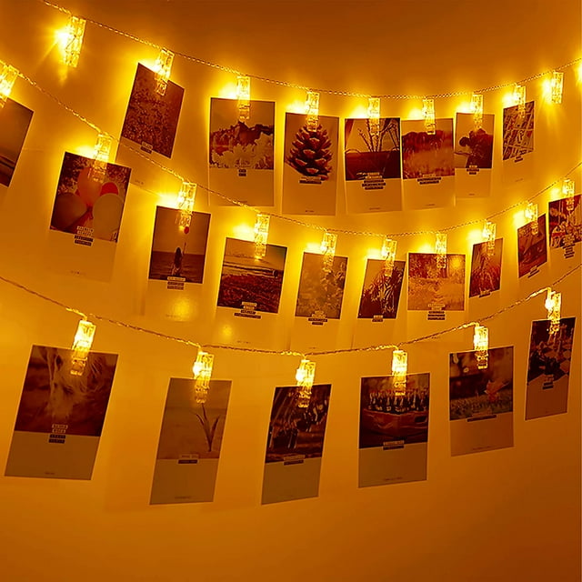 Photo Clips String Light - Fairy Lights with Clips for Hanging Polaroid Pictures, Battery Operated Photo Hanger, 8 Light Modes Twinkle Lights for Room Party Decor