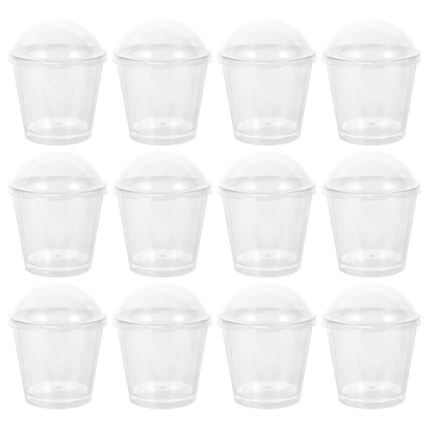EeaseMX 50 juegos de vasos de plástico prácticos para postres, fiestas, comida, postres, tazas con tapas
