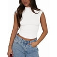 thumbnail image 1 of Sleeveless Crop Tops for Women Mock Neck Ruched Tank Tops Y2k Going Out Tops Solid Slim Fitted Shirts White XXL, 1 of 6