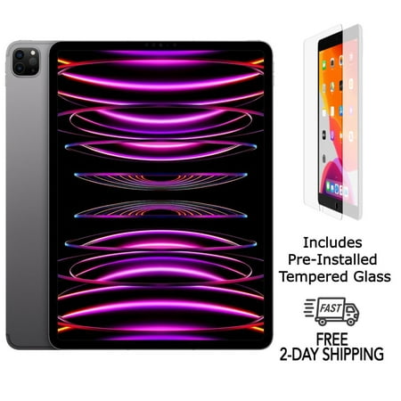 Refurbished Apple iPad Pro 12.9" (6th Gen) A2764 (WiFi + Cellular Unlocked) 1TB Space Gray (Grade C) w/ Pre-Installed Tempered Glass