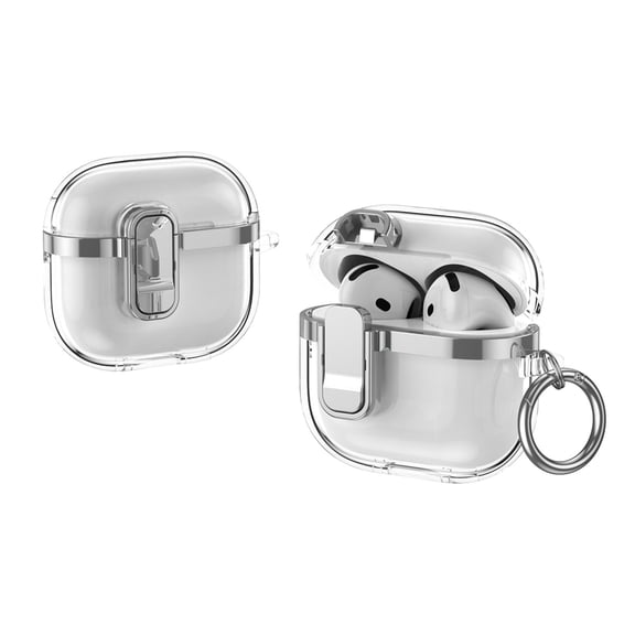 Clear Case for Apple AirPods 3rd Generation 2021, with Keychain Lock Button Wireless Charging Support Anti-Scratch Not-Yellowing Dustproof Bumper Case Cover for Apple AirPods 3, Silver