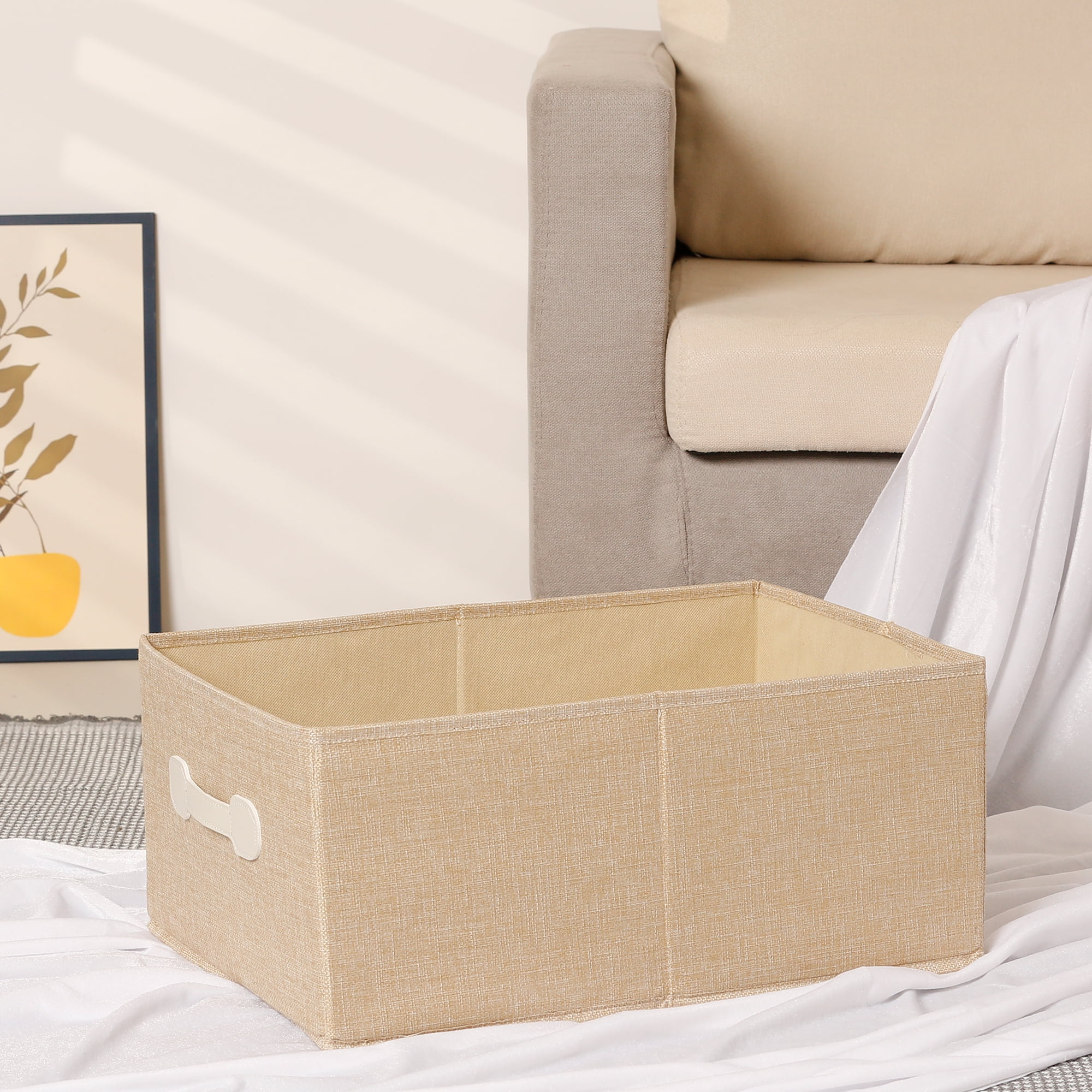 Unique Bargains Fabric Storage Cube Storage Bin Storage Basket Beige 18.5*13.4*8.3in