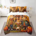 thumbnail image 2 of 7 Pcs Kids Kawaii Rabbit Bed in a Bag Queen Size Comforter Set,Cartoon Bunny Farm Animal Sheet Set,Rustic Farmhouse Décor Bedding with Comforter,Country Pumpkin Cabin Lodge Quilt Cover, 2 of 5