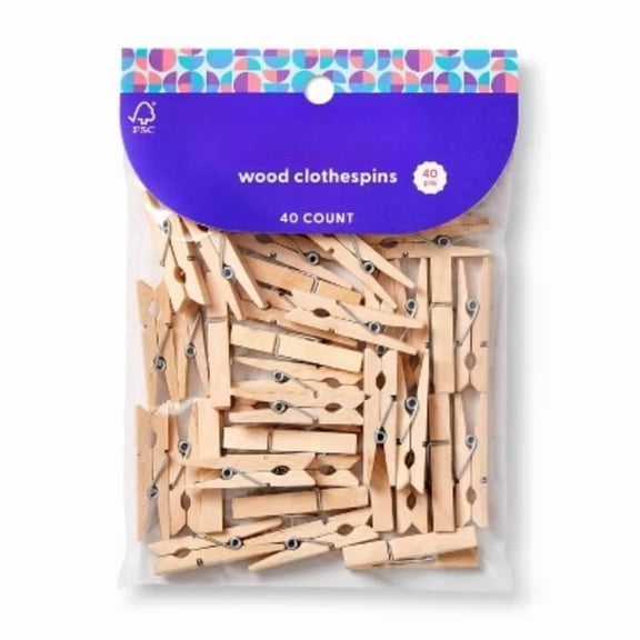 40ct Wood Clothespins Natural
