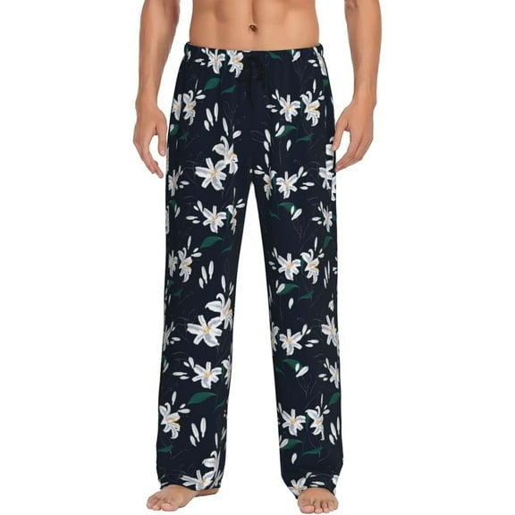 Haiem Lilies Flowers Men's Pajama Pants Ultra Lightweight Pjs Bottoms Sleepwear Bottom Pants With Pocket Drawstring-Large