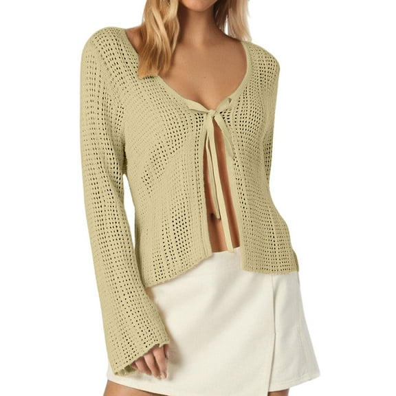 Lixiuxyad Summer Sheer Cardigans for Women Women's Lace Up Knitted Cardigan With Hollow Out Design For Sun