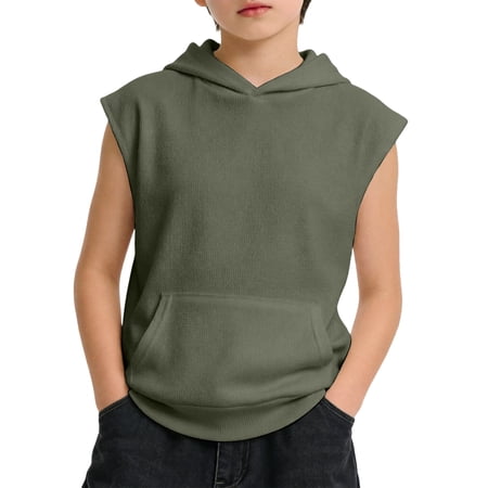 Hiijoy Boys Athletic Workout Hooded Tank Top Solid Sleeveless Hoodie Shirt Sizes 4-5