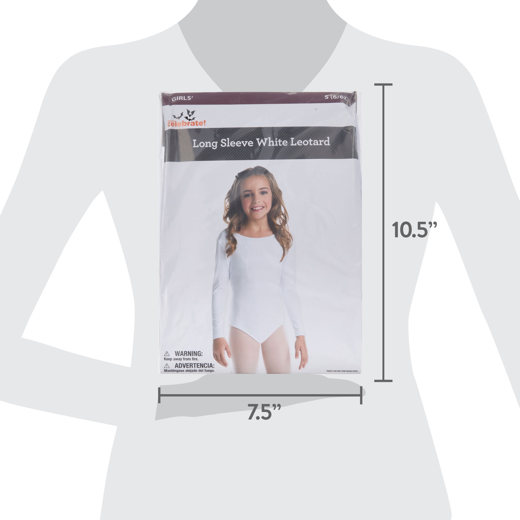Long Sleeve Leotard Costume Accessory for Children, White, S (6/6X), Halloween by Way To Celebrate