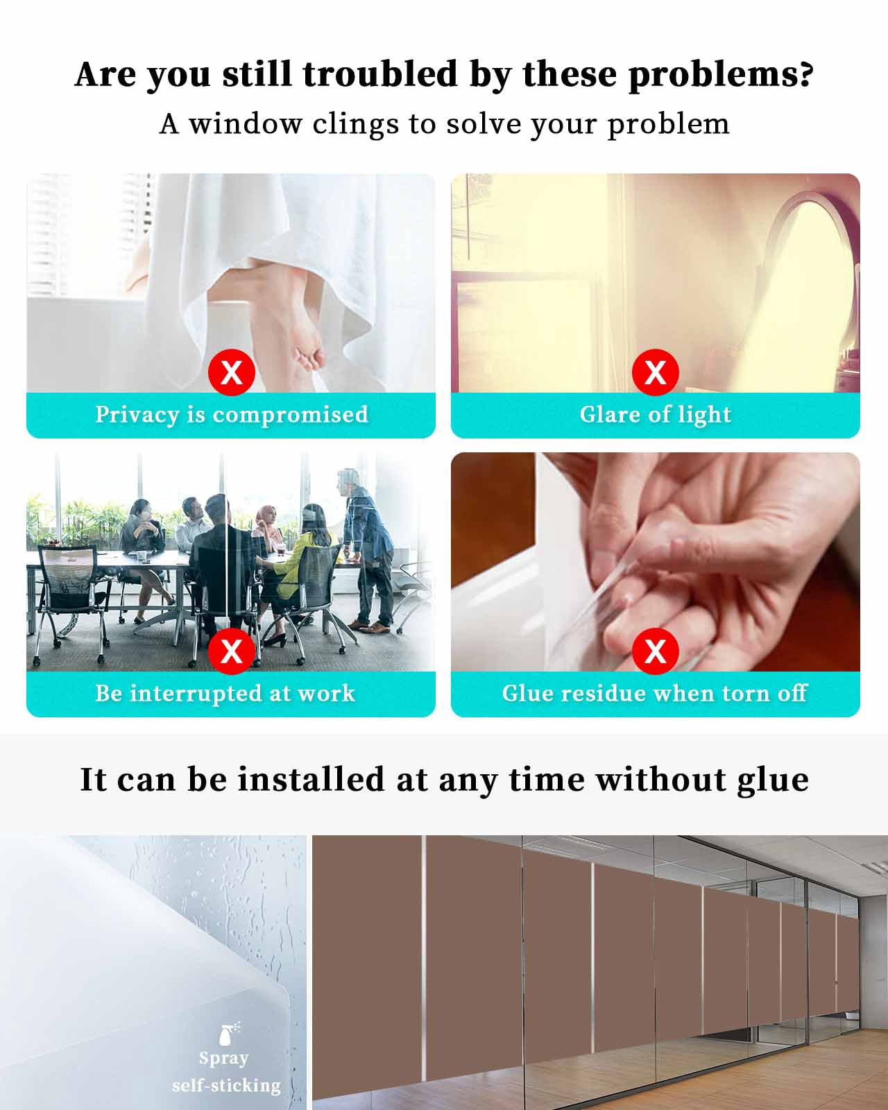 Window Privacy Film, Brown UV Sun Blocking Window Tint Film Heat Control One Way Blackout Window Film, Pure Brown Solid Color Simple Minimalism Art Non Adhesive Static Cling Sticker 35.4x78.7 In