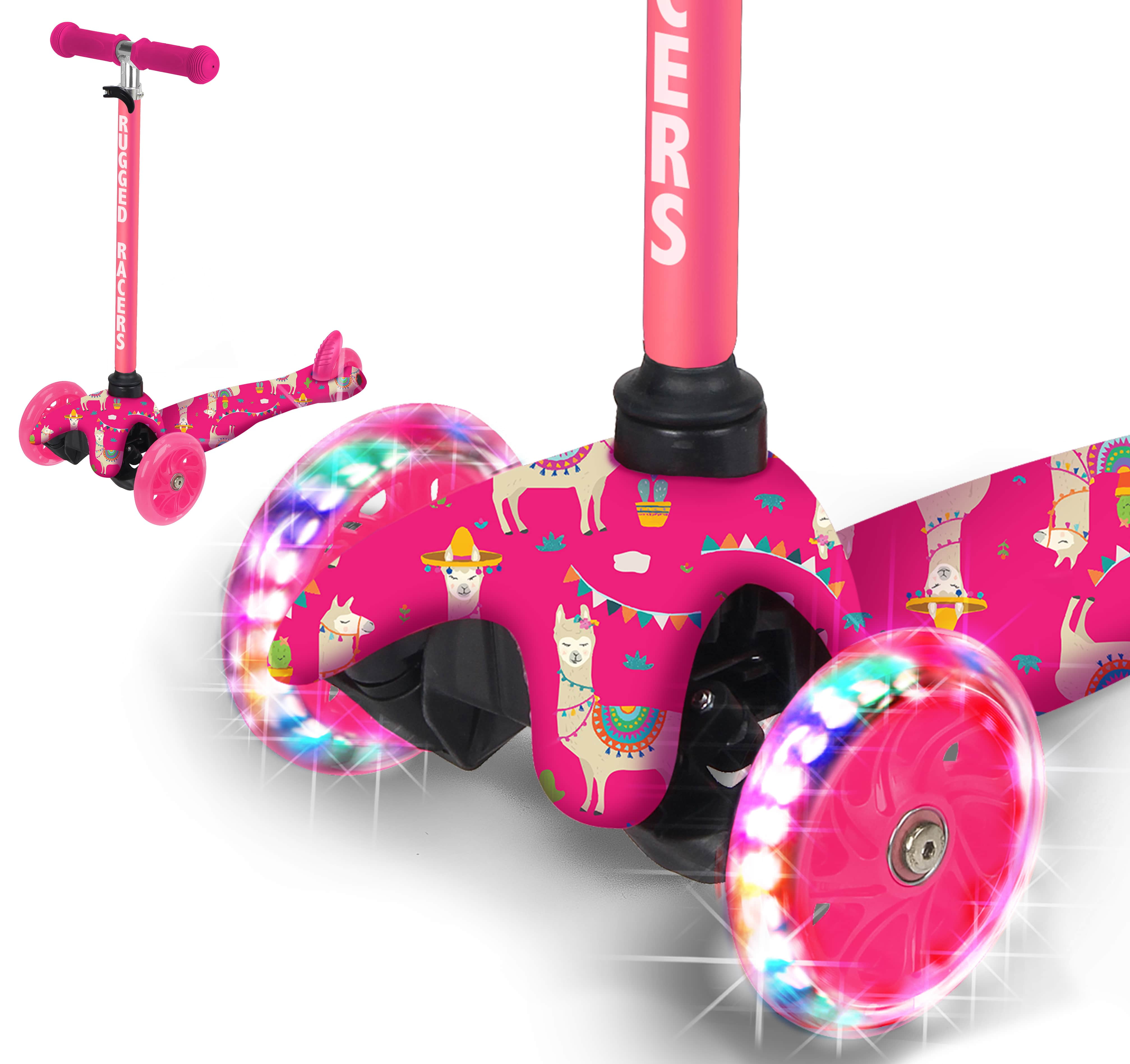 Rugged Racers 3 Wheel Kick Scooter for Boys & Girls with LED Lights Llama