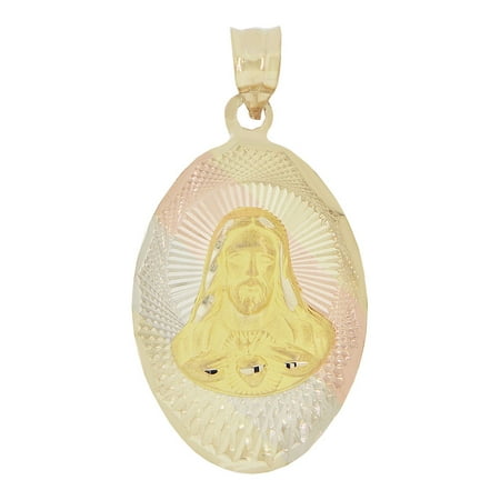 14k Tricolor Gold, Christ Sacred Heart Religious Pendant Oval Charm 17mm NO Necklace