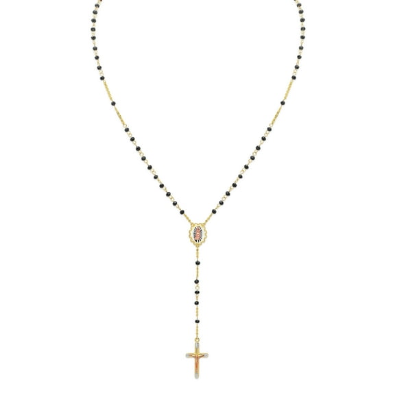 Wellingsale 14k 3 Tri Color White Yellow and Rose Gold Polished Gem Stone Rosario / Rosary Necklace - 18"